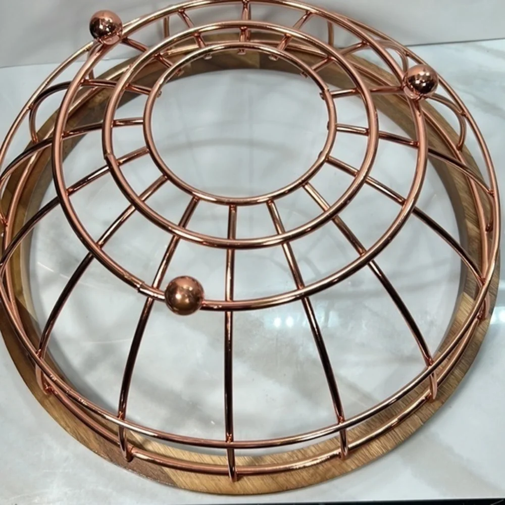 Acacia Wood and Wire‎ Fruit Basket with Copper Finish